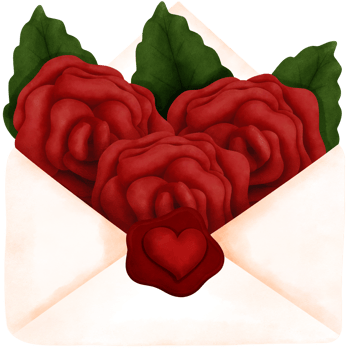 Romantic watercolor valentines day love letter with red rose flowers.Watercolor envelope with red roses. png
