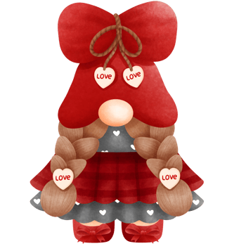 Adorable watercolor red valentine gnome girl illustration.Red valentine gnome lover clipart. png