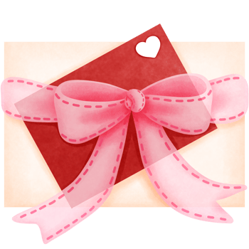 Watercolor valentines day gift box with red love letter and pink bow ribbon clipart. png