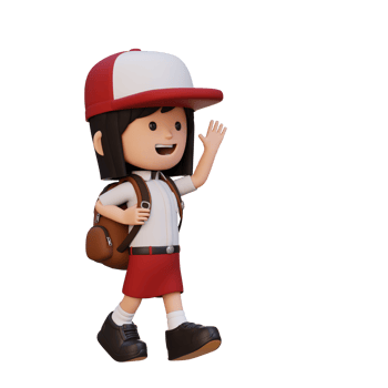 3D happy girl character walking and waving hand png
