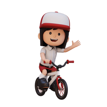 3D girl character ride bike go to school png