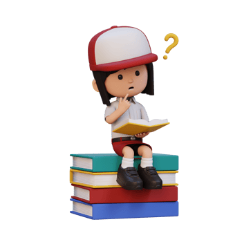 3D girl character get confused when reading a book png