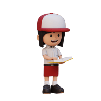 3D happy girl character reading book png