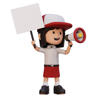 3D girl character holding a blank placard png
