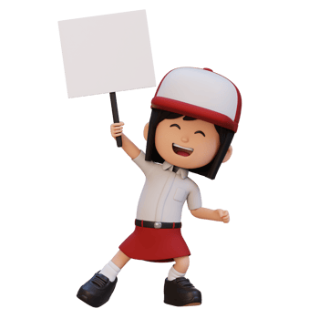 3D girl character holding a blank placard png