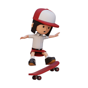 3D girl character ride skateboard png