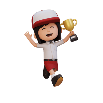 3D girl character celebrating win holding a trophy png