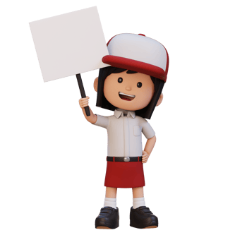 3D girl character holding a blank placard png
