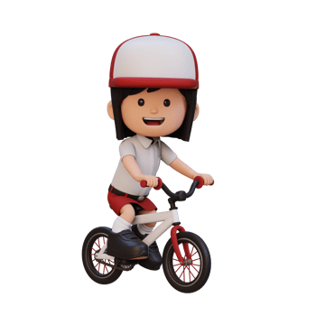 3D girl character ride bike go to school png
