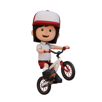 3D girl character ride bike go to school png