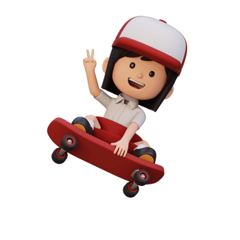 3D girl character ride skateboard png