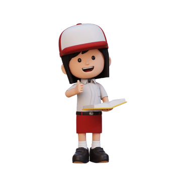 3D happy girl character reading book png