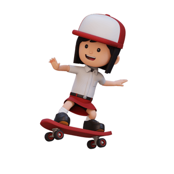 3D girl character ride skateboard png