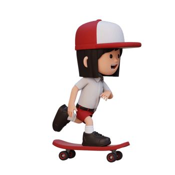 3D girl character ride skateboard png