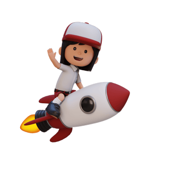 3D girl character riding a rocket and waving hand png