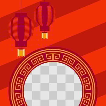 red chinese new year background. Chinese New Year greeting card with circle free copy space area. vector design with Chinese frame ornament and lanterns.