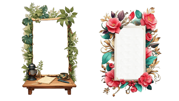 Mock up poster frame in tropical and flower garden, 3D illustration, transparent background png