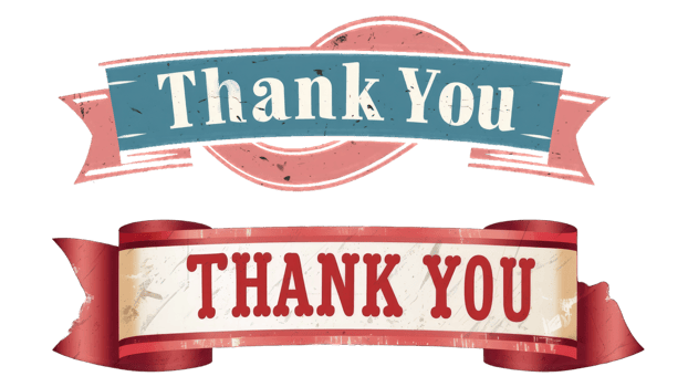 Retro greeting card with ribbon and text thank you. Old ribbon banner in engraving style for Happy Thanksgiving Day. Old school vintage ribbon, transparent background png