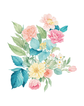 AI generated Illustration of flowers and leaves, hand-painted watercolor png