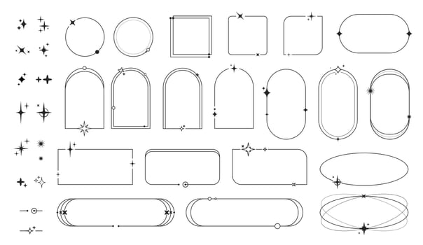 Minimal line frames with star sparkles or twinkles vector