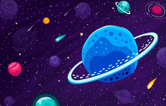 Galaxy space landscape with planets, stars, comets vector