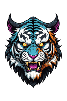 AI generated Tiger head with horns on transparent background png