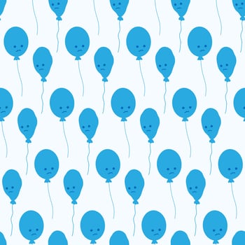 Seamless pattern of blue balloons with sad face. Design concept for greetings or invitation cards vector