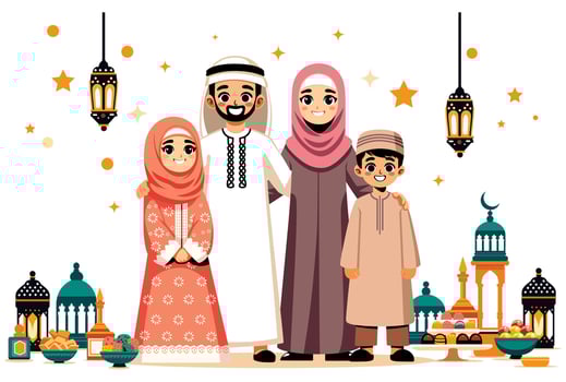 Middle Eastern Family Celebrating Eid al Fitr vector