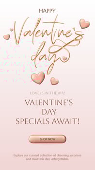 A pink and gold Valentine's Day sale banner with hearts. The luxurious design is perfect for cards, invitations, and festive decorations. Ideal for conveying love and celebration. Not AI. vector