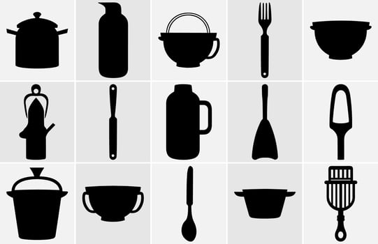 Kitchen tools silhouette, Kitchen utensils silhouette-Vector Silhouette. vector