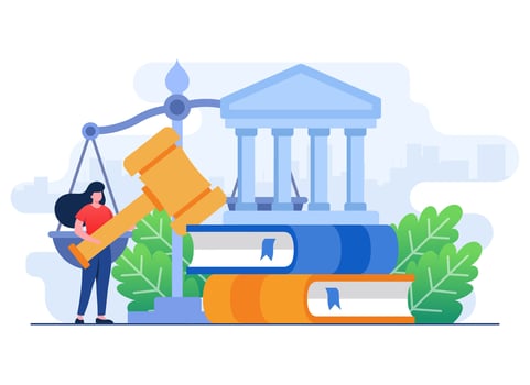 law and justice flat illustration concept, Service of a lawyer, Notary, Legal Assistance, Legal consultation in business and finance, Legal document or agreement vector