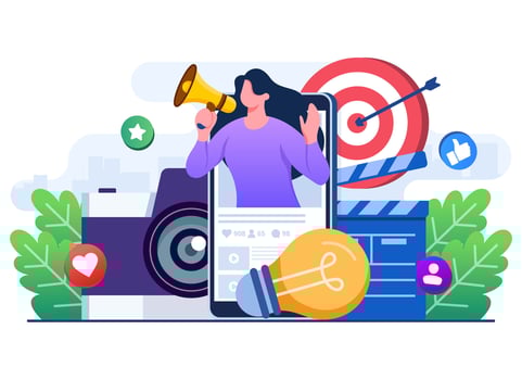 Video advertising concept flat illustration, Video marketing, Digital marketing, Social media marketing, business promotion, E-commerce, Influencer marketing, Endorsement, Marketing Strategy vector