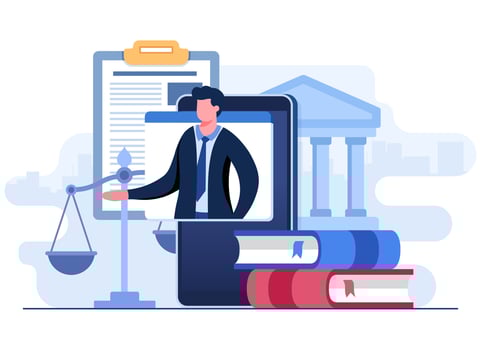 Online legal assistance, Legal advice, Law, Lawyer, Remote consulting, Legal assistance in business, Online legal consultant concept for ui, web design, landing page, web banner, mobile app vector