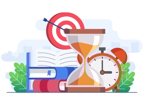 Exam deadline flat illustration vector concept, student learning before exam day, doing hard assignments, and preparing for module work,