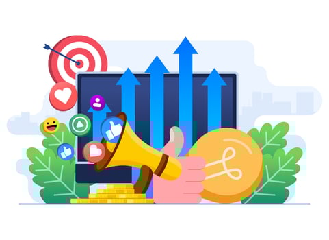 Social media marketing strategy, Digital marketing agency, Startup business, promotion, E-commerce, Online social media marketing campaign concept for ui, web design, landing page, web banner, app vector
