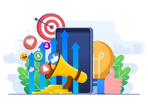 Social media marketing strategy, Digital marketing agency, Startup business, promotion, E-commerce, Online social media marketing campaign concept for ui, web design, landing page, web banner, app vector