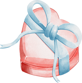 watercolor heart shaped box with blue ribbon png