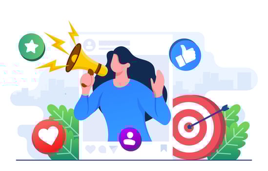 Social media marketing concept flat illustration vector template, Influencer marketing, Digital marketing, Social media campaign, Promotion, Attracts new customers