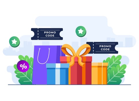 Using promo code on online shopping checkout, Discount code, Gift voucher, Gift card, Bonus, Promotion campaign concept vector flat illustration for web banner, website design, social media