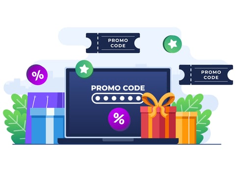 Using promo code on online shopping checkout, Discount code, Gift voucher, Gift card, Bonus, Promotion campaign concept vector flat illustration for web banner, website design, social media