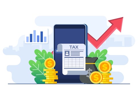 Online tax payment flat illustration vector template, Paperwork, Tax form, Audit, Financial research report and calculation, Financial Accounting