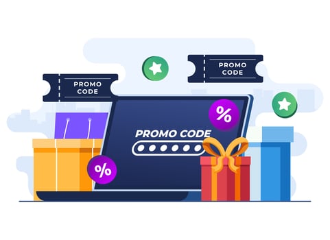 Using promo code on online shopping checkout, Discount code, Gift voucher, Gift card, Bonus, Promotion campaign concept vector flat illustration for web banner, website design, social media