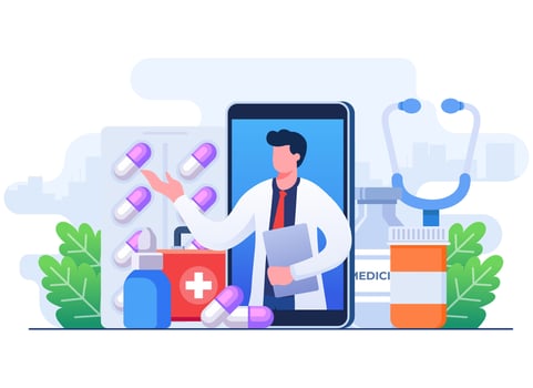 Doctor talk through online healthcare mobile app, Online consultation service, Ask doctor, Online medical advice, Telemedicine, Digital prescriptions and teletherapy vector