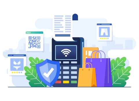 Secure contactless payment flat illustration vector template, Wireless mobile payment by credit card, Invoice, Shopping concept, Payment machine, Debit card