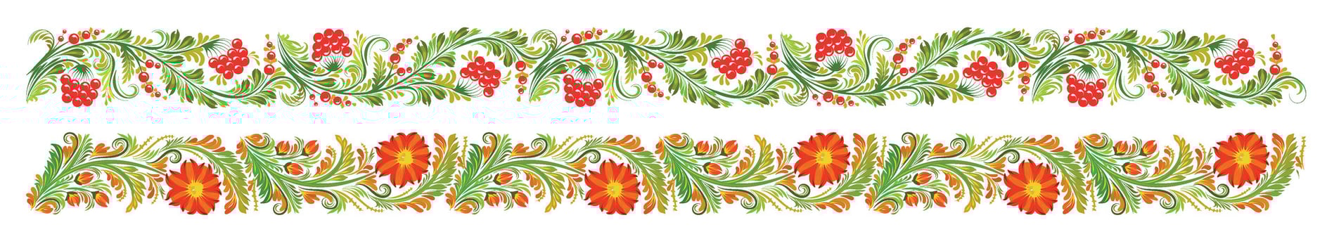Seamless borders in vector. Ukrainian art Petrikivka. Colorful abstract flowers vector