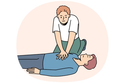 Young man make heart massage to person on ground vector
