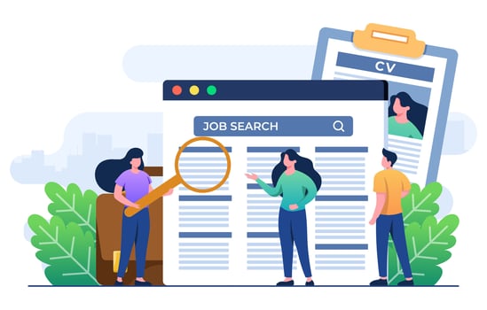 Freelance job seekers, Online job search, Recruitment, Human resources, Job interview, Online job advertisement, People looking for a job, Vacancies, Wanted, Hiring concept flat illustration vector