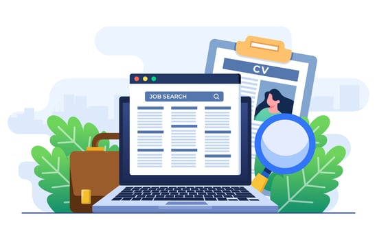 Finding a job online, Career opportunity, Job search, recruitment, Human resources, Job interview, Online job advertisement, Vacancies, Wanted, Hiring concept flat illustration vector template