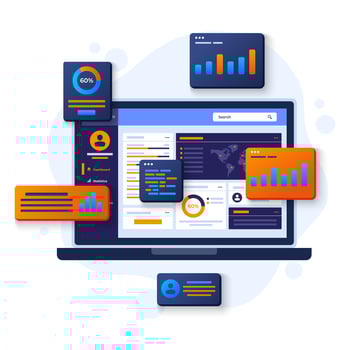Data and information displaying on dashboards, SEO marketing advertising analytics vector illustration concept, Marketing analytics, Market research, Business Analysis