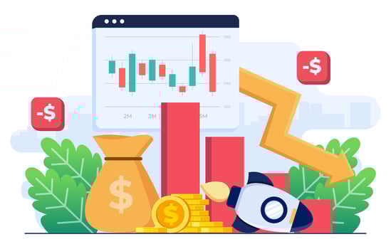 Falling stock prices, Stock market crash concept flat illustration vector template, Financial crisis, Decline in stock market, Economic recession, Bankruptcy